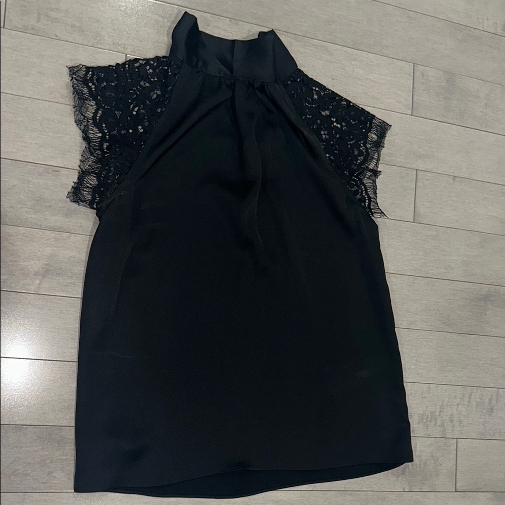 Black High Low Embellished Blouse with Cap Sleeves